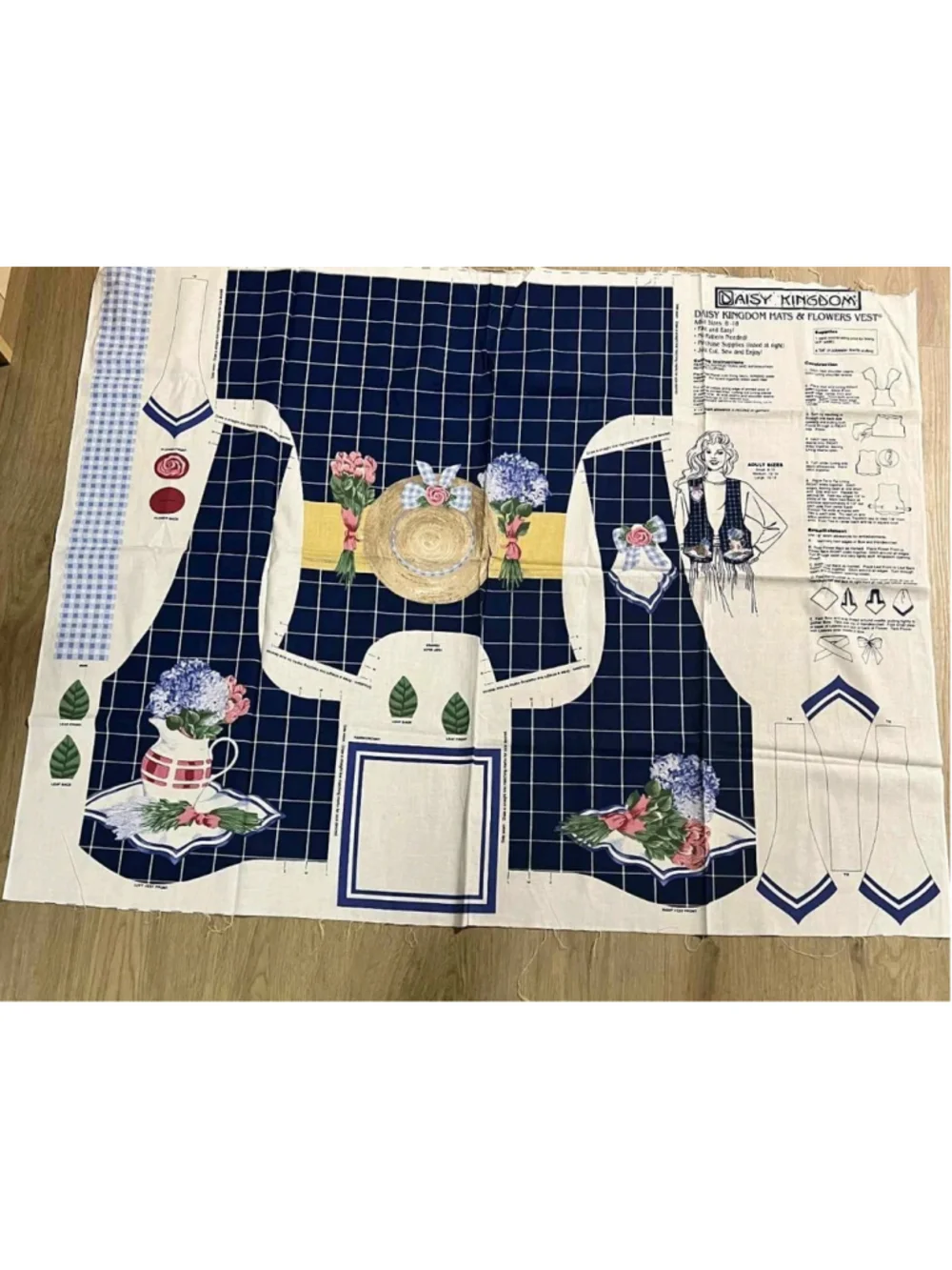Vintage Daisy Kingdom Hats Flowers Vest Sewing Panel Cut & Sew Fabric Kit Uncut